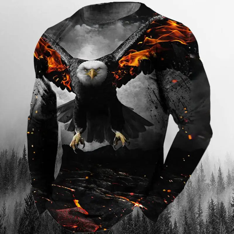 3D Animal Print Hip Hop Men's Tops T-Shirt 2024 New Men's Eagle Print Graphic Casual Long Sleeve T-Shirt Autumn Streetwear