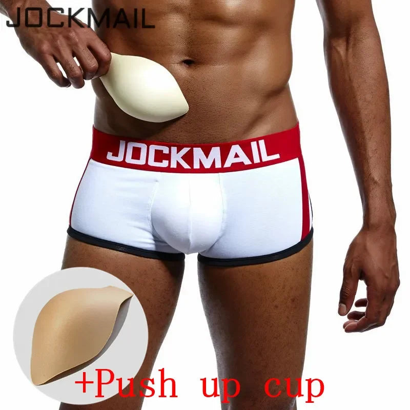 JOCKMAIL Mens Underwear Boxers Bulge Enhancing with Push Up Cup Underwear Men Shorts Trunk Enlarge Mens Panties Underpants