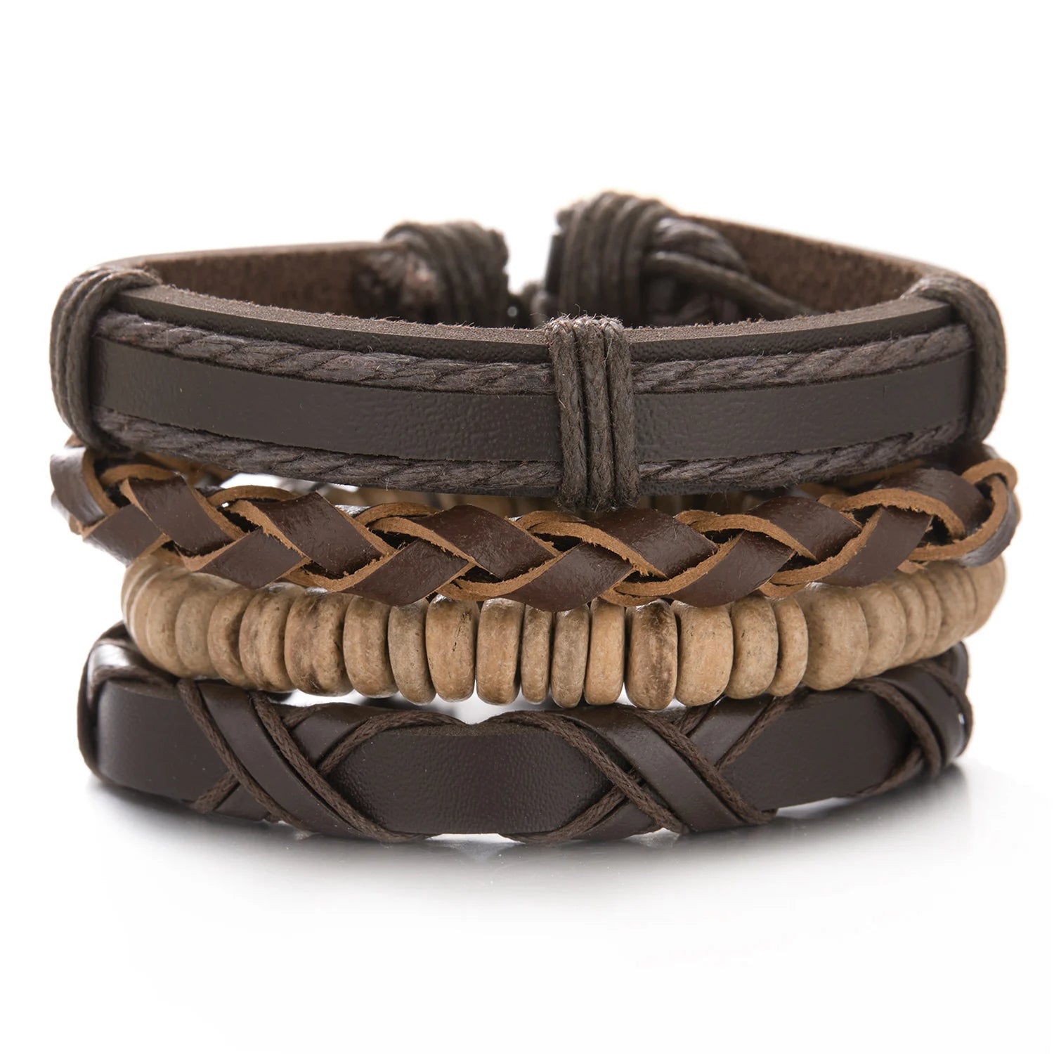 4Pcs/Set Braided Wrap Leather Bracelet for Men Women Vintage Yin Yang Infinity Wood Beads Charm Bracelets Male Wristband Jewelry
