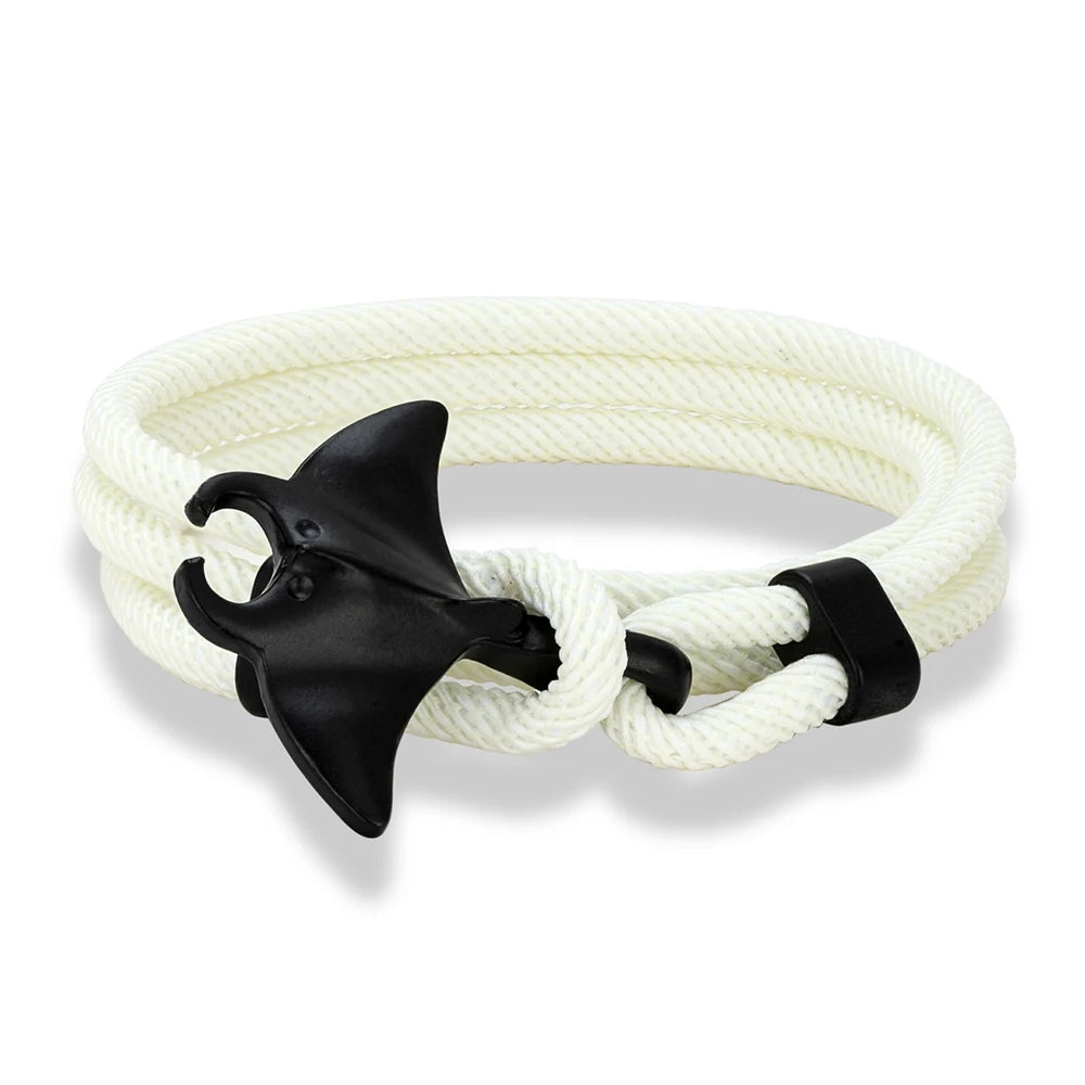 MKENDN Ocean Style Manta Ray Multilayer Rope Bracelet Charms Men Women Beach Wristband Adjustable Jewelry Homme