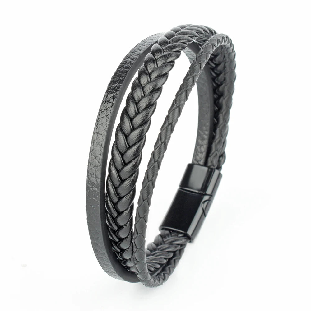 Trendy Leather Bracelets Men Stainless Steel Multilayer Braided Rope Bracelets For Male Bracelets Jewelry Pulsera Hombre
