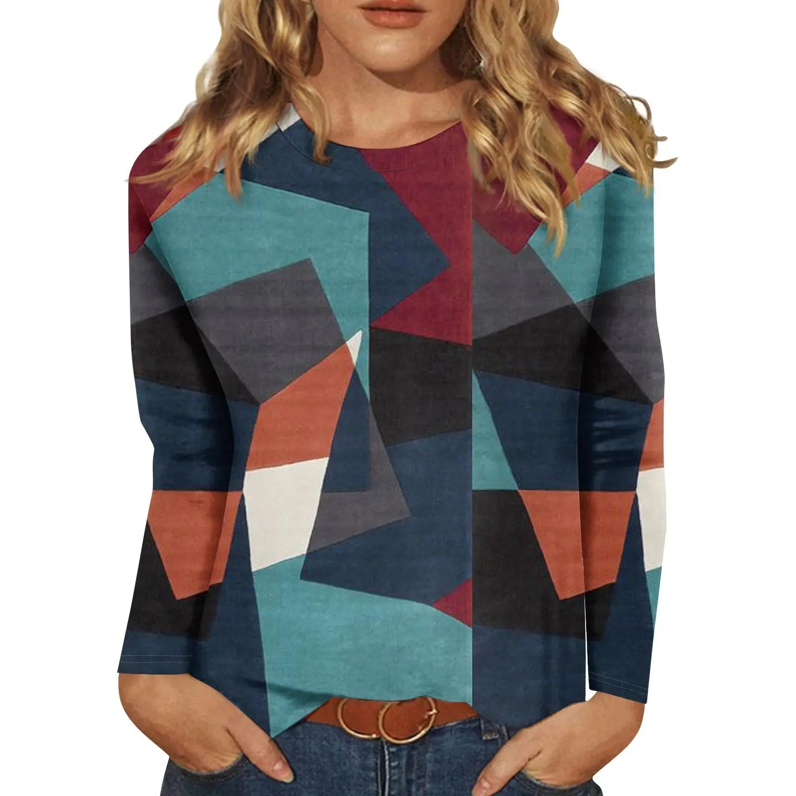 2025 New Women's Flower Fashion Print Long Sleeve T-shirt Sports Leisure Cute Polyester Ultra-thin Round Neck Long Sleeve