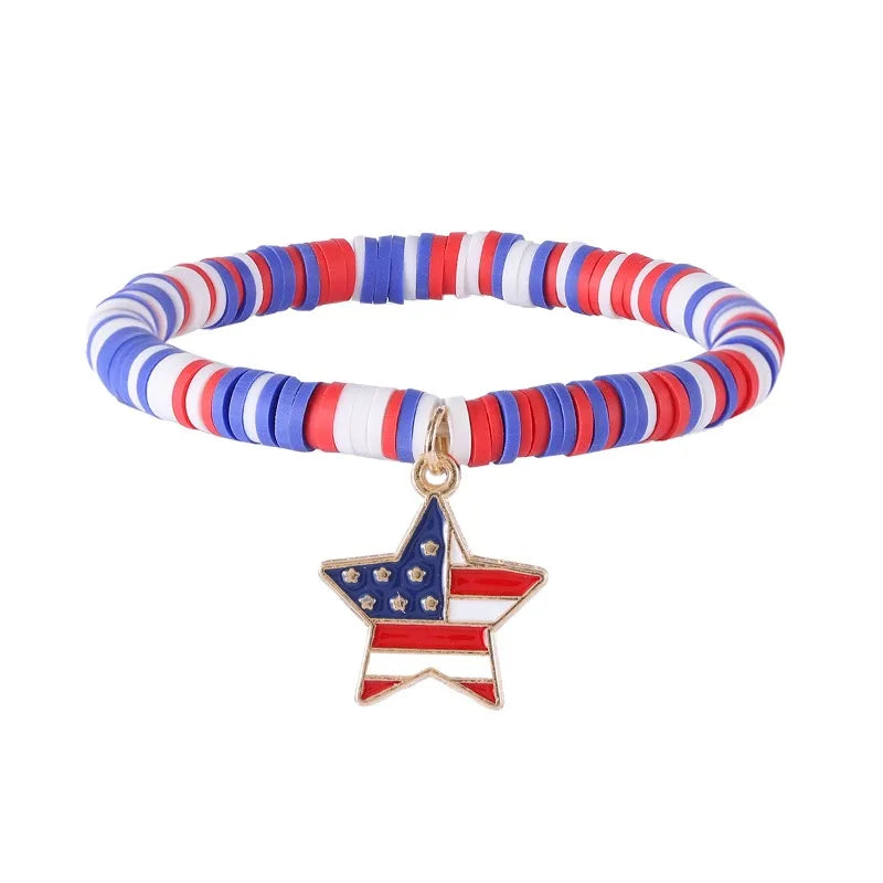 American Flag Bracelets US Red White Blue Color Bracelet with Simple and Adjustable Elasticity Patriot Bracelet Jewelry Gift