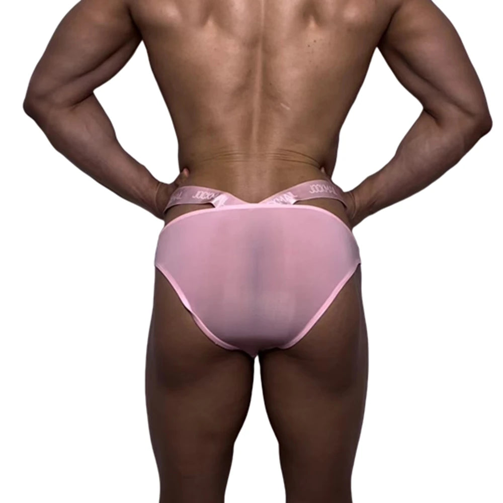 Mens Jockstrap Brief Sexy Underwear Panties String Ultra-thin Transparent Ice Silk Slip Bikini Hombre Lingerie Erotic Underpants