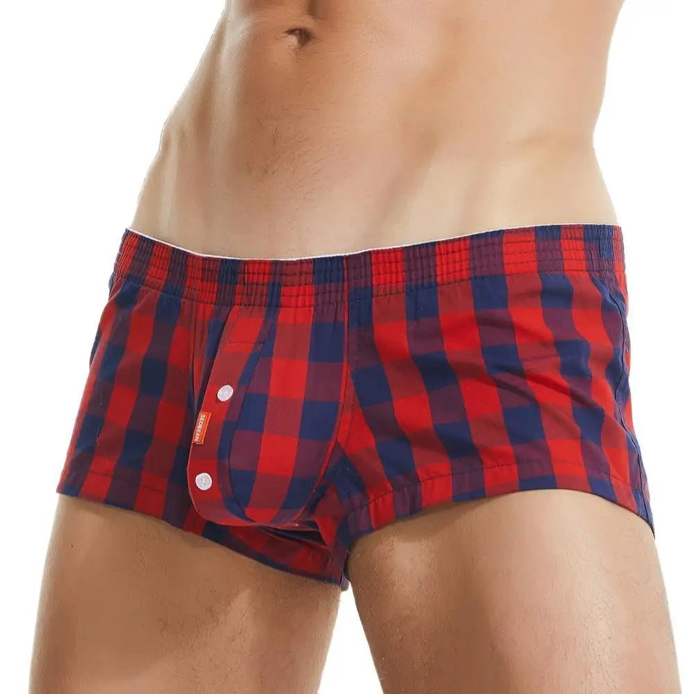SEOBEAN 100% Cotton Men's Boxers Classic Plaid Boxer Shorts Mens Underwear Panties Home Shorts Sleep Lounge Pajama Shorts