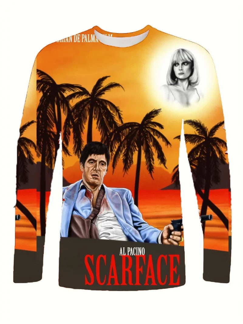 Movie Scarface T-shirts 3D Printing Men/Women Anime Long sleeve T shirt Fashion Harajuku Kids Y2k Tops Cosplay Man Tees