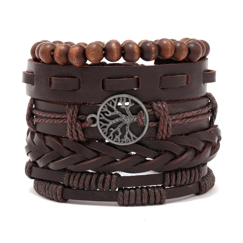 1 Fashion Bracelet Viking Bracelet For Men Hand Bracelets Woven Skull Hand Jewelry Adjustable Leather Set Bracelet For Leather