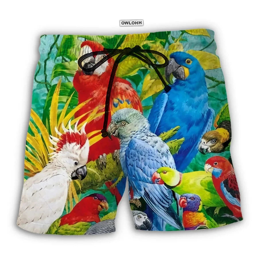 New men's summer shorts loose and luxurious shorts 3D printed casual parrot bird print original stay shorts Hawaii beach shorts