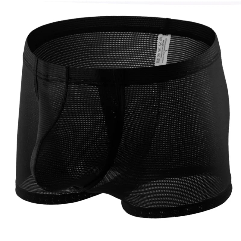 CLEVER-MENMODE Mesh Sexy Underwear Boxer Men Sheer Trunks Side Open Crotch Transparent Boxershort Penis Pouch Panties Underpant