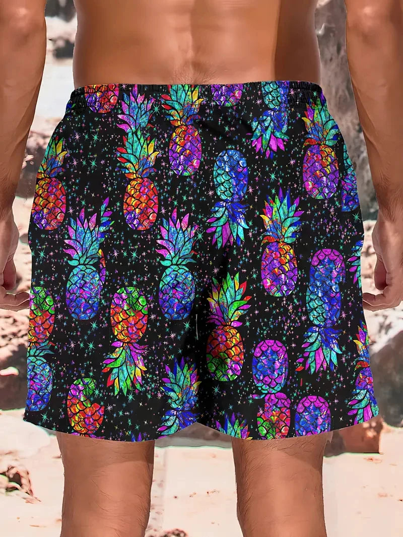 Men's Beach Shorts 3D Print Cartoon Pineapple Graphic Shorts Swim Trunks Summer New Quick Dry Holiday Harajuku Hawaiian Shorts