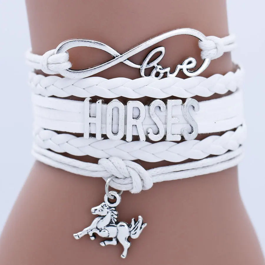 Horses Animal Heart Infinity Love Charm Bracelets Women Men Girl Boy Unisex Multilayer Leather Jewelry Gift Many Styles