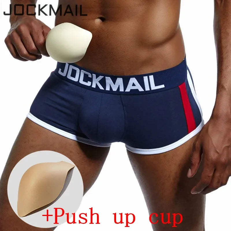 JOCKMAIL Mens Underwear Boxers Bulge Enhancing with Push Up Cup Underwear Men Shorts Trunk Enlarge Mens Panties Underpants