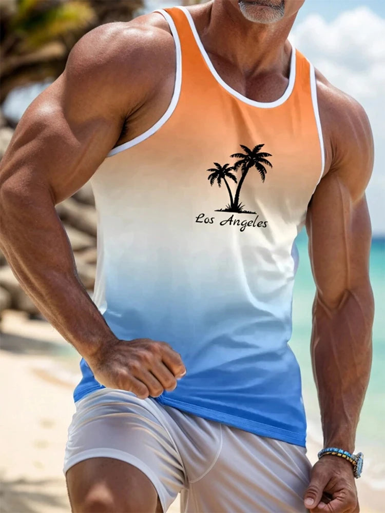 Summer Daily Men's Casualtank Top Outdoor Beach Men's Fashion Tank Top Hawaiian Men's Fashion 3D Coconut Print Sleeveless Top