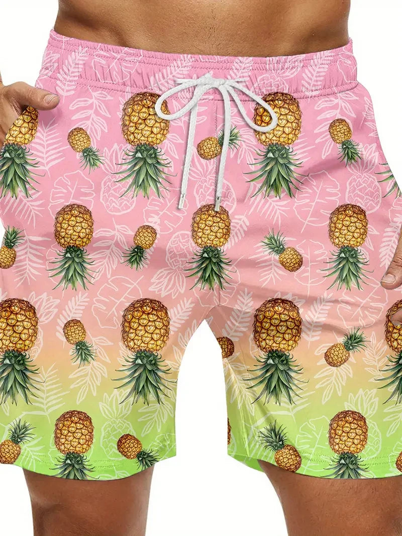 Men's Beach Shorts 3D Print Cartoon Pineapple Graphic Shorts Swim Trunks Summer New Quick Dry Holiday Harajuku Hawaiian Shorts