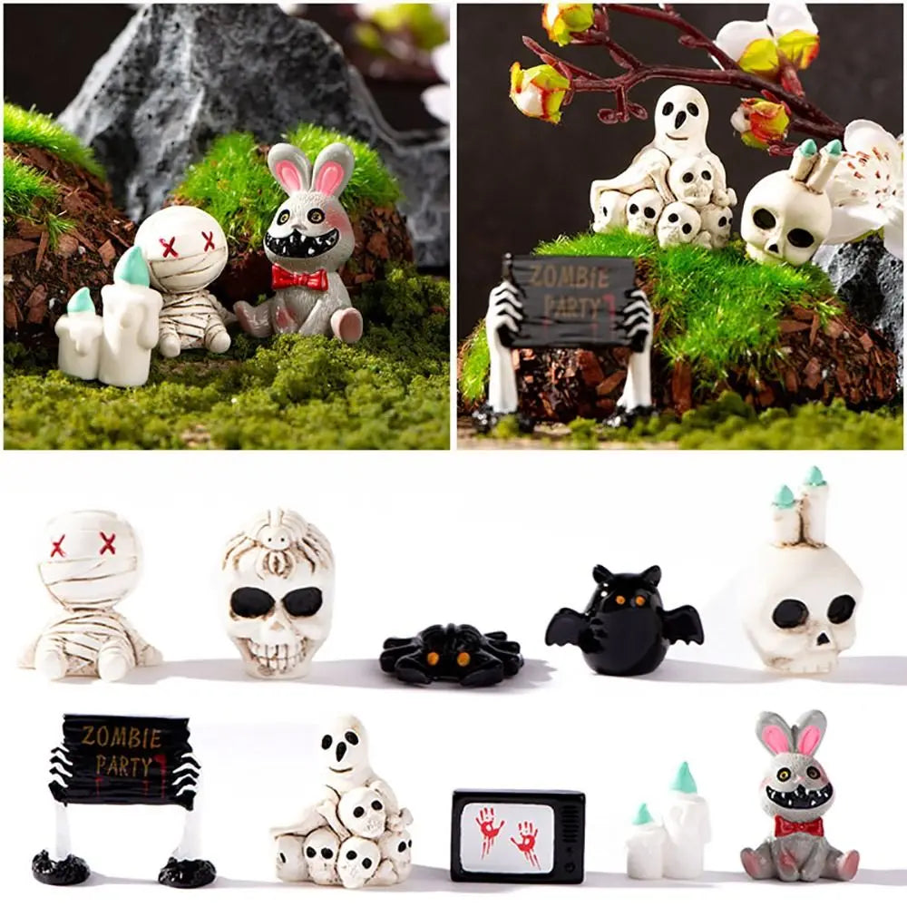 Mini Halloween Miniature Figurine Spider Bat Candle Skull Cartoon Scary Rabbit Statue Halloween Pranky Prop Desktop Knick-knack