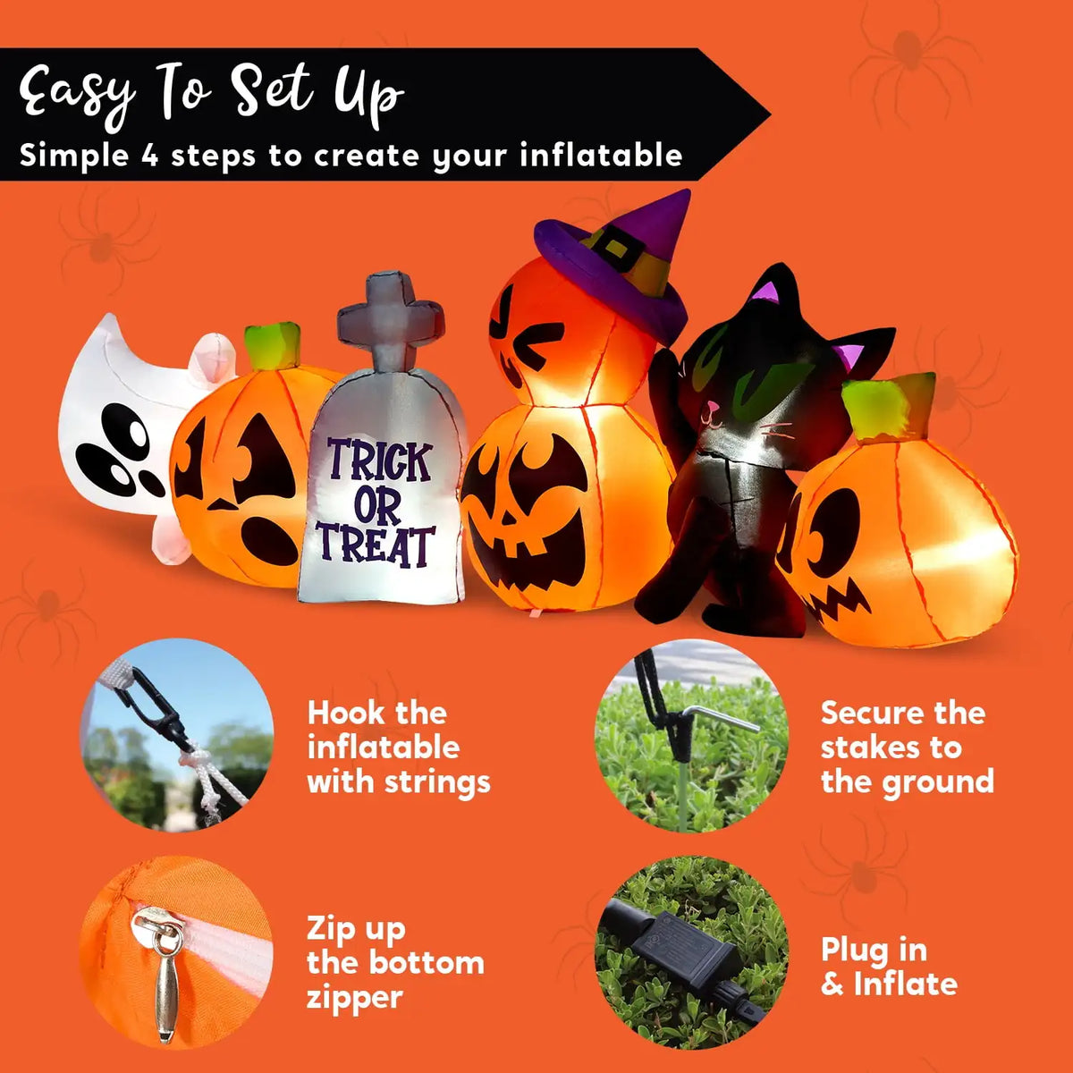 8 ft Long Pumpkin Ghost Cat Halloween Inflatable Decoration