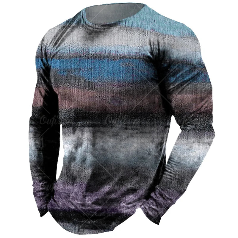 Vintage Men's Long Sleeve T-shirt Tops Plaid Print Autumn Oversized Sweatshirt Male O-neck Casual Daily Streetwear Men Clothing