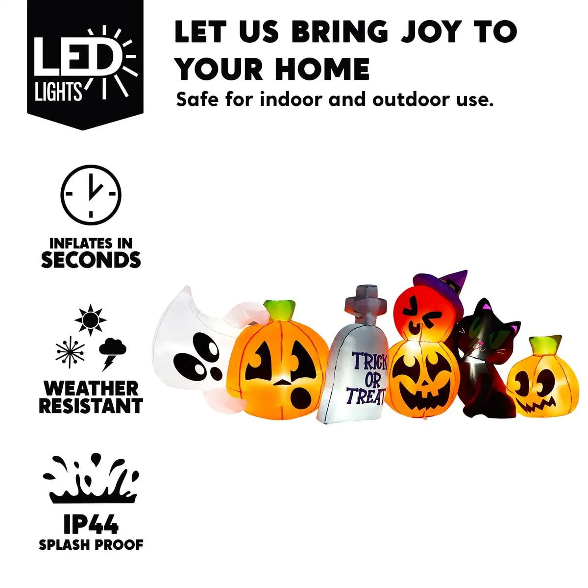 8 ft Long Pumpkin Ghost Cat Halloween Inflatable Decoration
