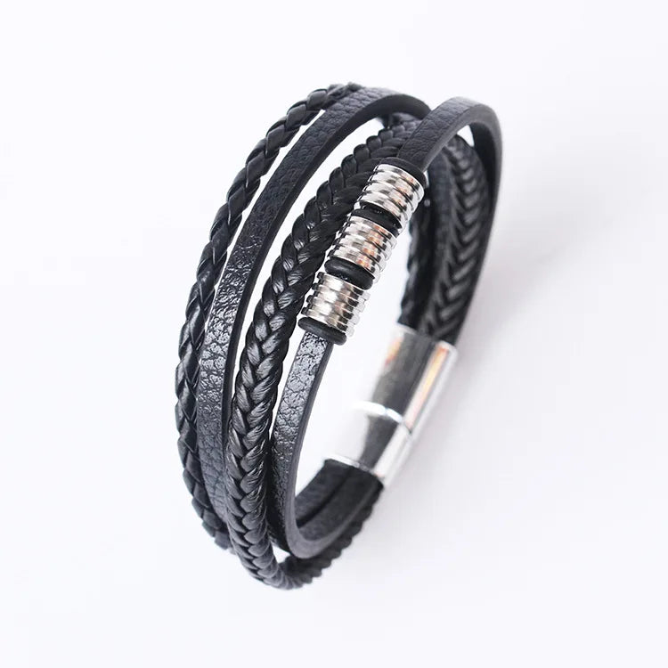 Trendy Leather Bracelets Men Stainless Steel Multilayer Braided Rope Bracelets For Male Bracelets Jewelry Pulsera Hombre