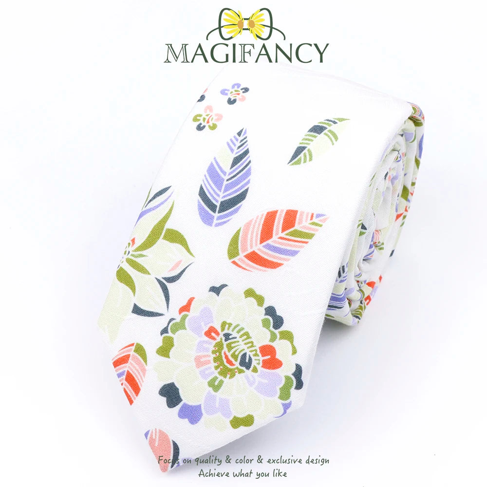 Top Hot Print Floral 6.5cm Necktie 100% Cotton Elegant Beige Sage Pink Men Wedding Party Daily Suit Shirt Cravat Gift Accessory