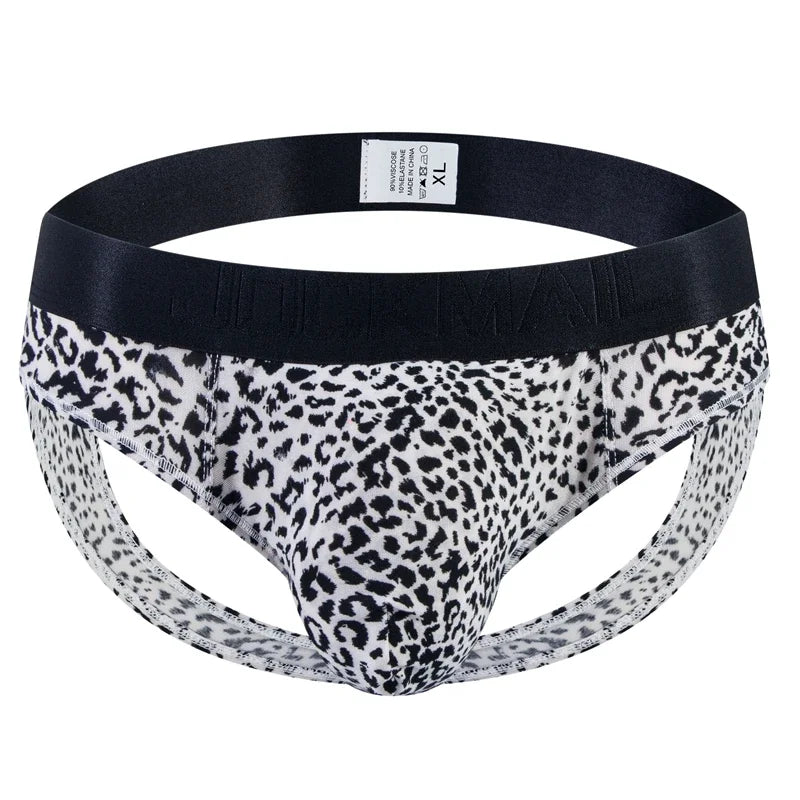 Sexy Leopard Hollow Men's Briefs Men Underwear Low Waist Gay Jockstrap Panties Bikini Sissy Underpants Male Thong Breathable