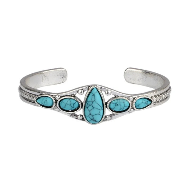 Vintage Natural Stone Bracelets Elegant Open Adjustable Cuff Bangles for Women Men Party Jewelry Gifts