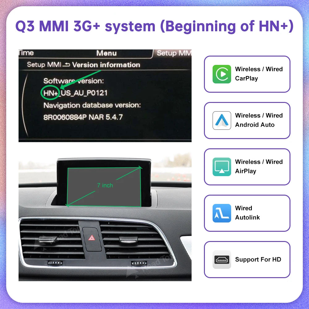 Road Top Wireless Carplay for Audi A1 Q3 2014-2018 Year Support Android Auto Mirrorlink Airplay Rear Camera Car Player