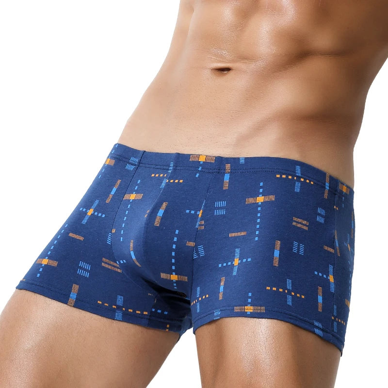 3-Pack of Cotton Men's Printed Underwear, Men's Comfortable Pure Cotton Pouch Boxer Briefs Mid-Waist