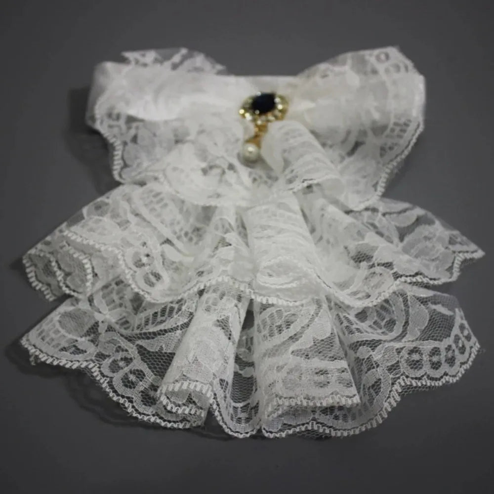 Elegant Victorian Costume Collar Ruffled Lace Jabot Neck Collar Halloween Parties Cosplay Vampires Costume Collar Lace Collar