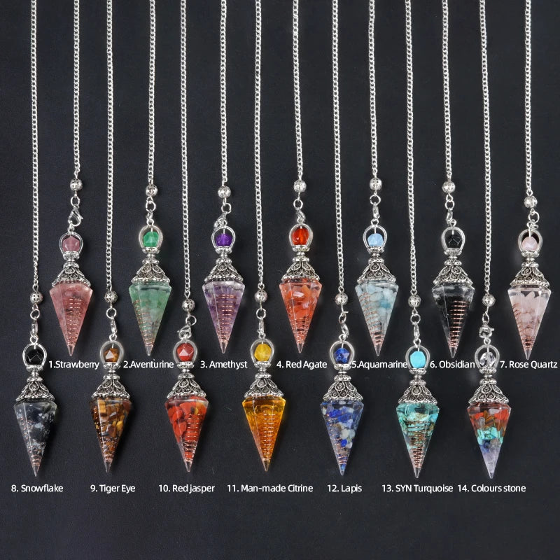 Natural Stone Spirit Pendulum Pendant Latticed Chain Energy Luck Mysterious Reiki Resin For Jewelry Making Accessories Necklaces