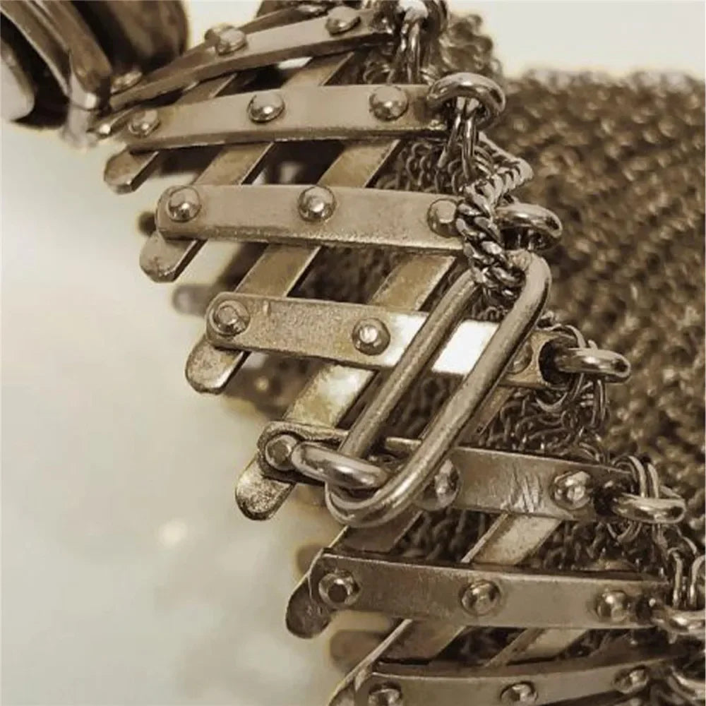 1920's English Handmade Coin Purse Chain Nail Vintage Shrink Coin Purse Double Mesh Bag Stainless Steel Coin Collection Bag