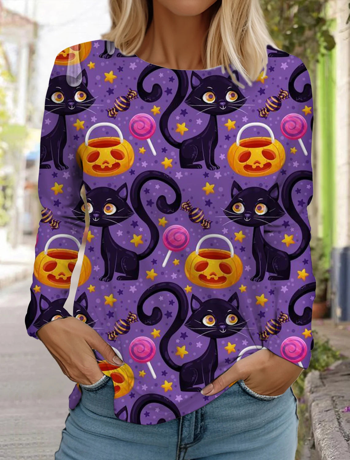 Halloween skull pumpkin print pullover autumn and winter women's casual long sleeve round neck sweatshirt men's clothing