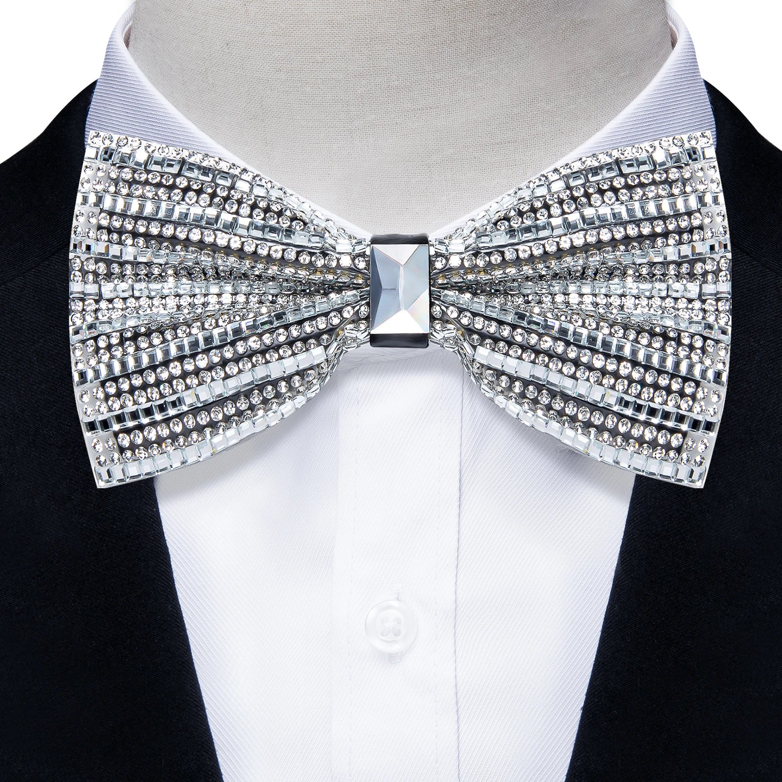 Sparkle Rhinestone Bow Ties for Men Pre-Tied Diamond Sequin Bowtie with Adjustable Length Wedding Party