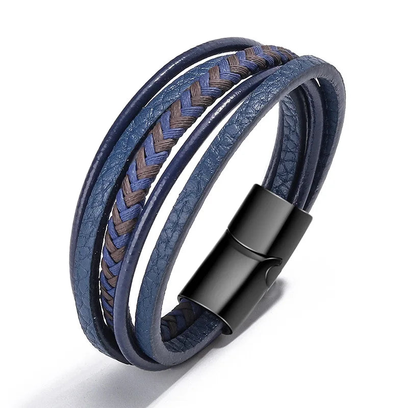 Trendy Leather Bracelets Men Stainless Steel Multilayer Braided Rope Bracelets For Male Bracelets Jewelry Pulsera Hombre
