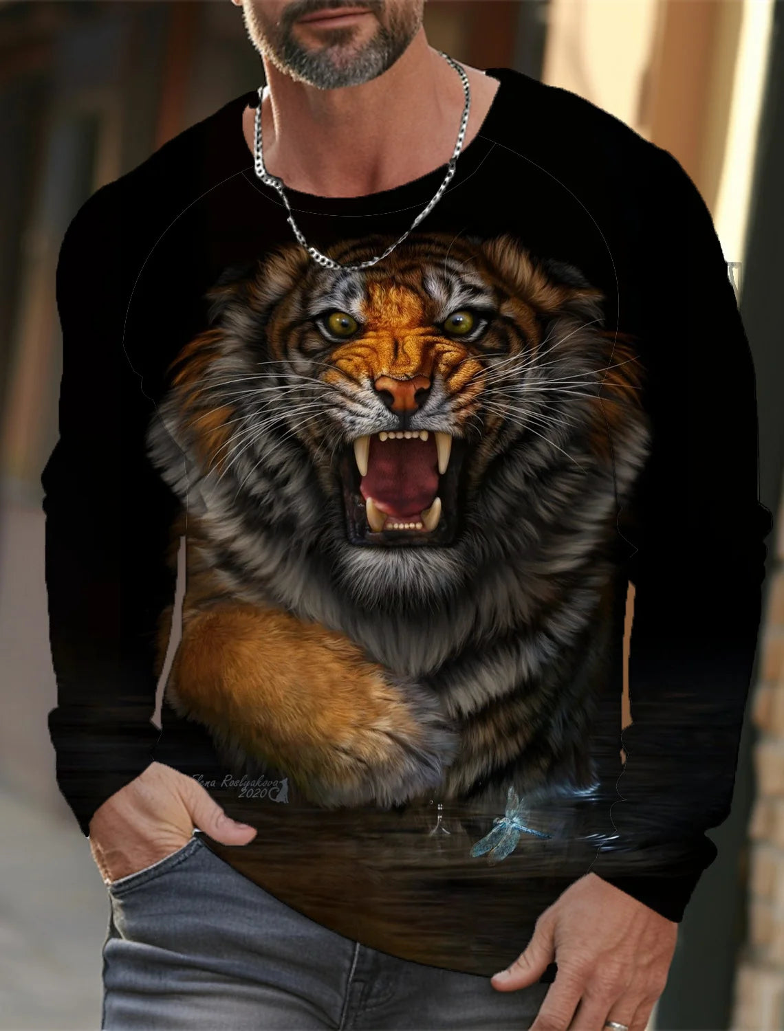 2024 New Tiger Print Pullover Autumn Winter Men's Casual Long Sleeve Round Neck Sweatshirt Streetwear Harajuku Men's Wear