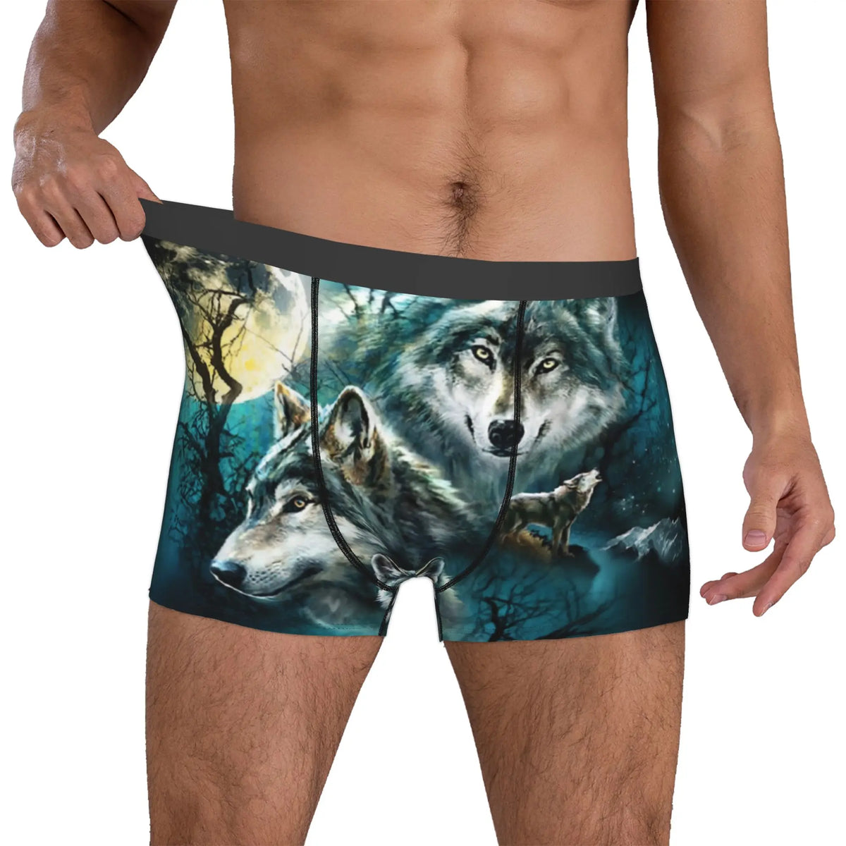 Grey Wolf Maw Boxer Shorts For Homme 3D Print Animal Underwear Panties Briefs Stretch Underpants