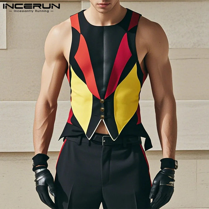INCERUN Summer Sleeveless Sexy Men Tank Tops Printed Tops Tee Fashion Men's Clothing Streetwear Oversize S-5XL