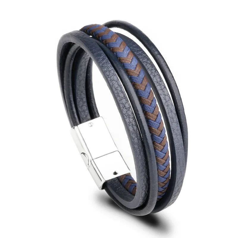 Trendy Leather Bracelets Men Stainless Steel Multilayer Braided Rope Bracelets For Male Bracelets Jewelry Pulsera Hombre