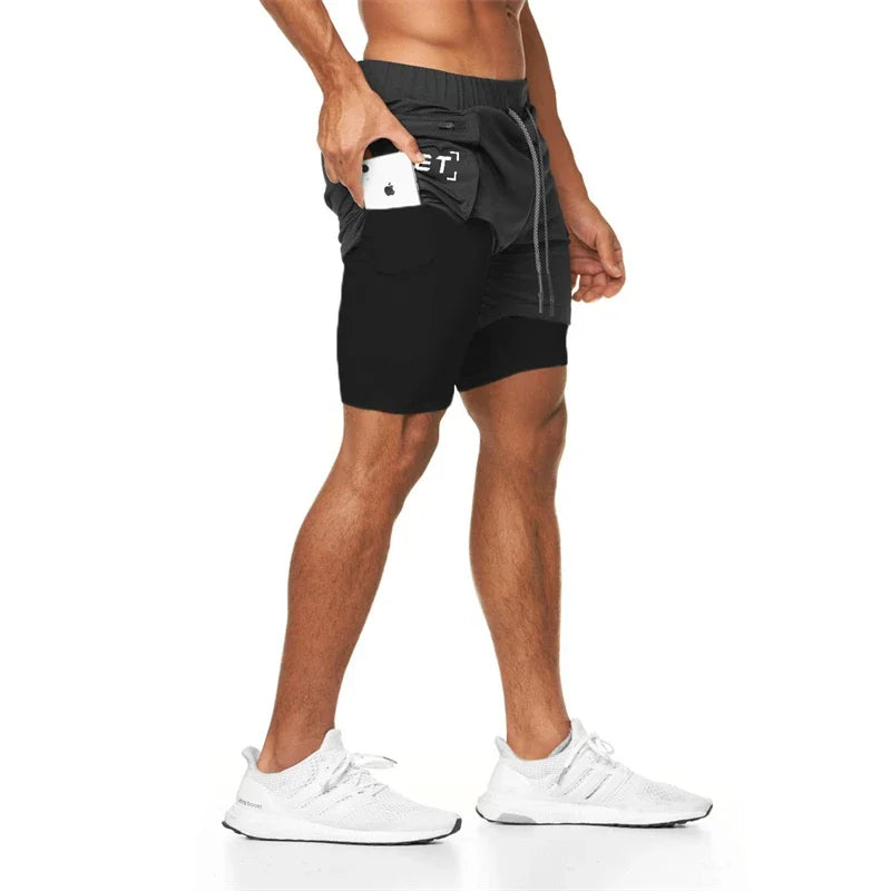 2025 Sport Shorts Men Sportswear Double-deck Running Shorts 2 In 1 Beach Bottoms Summer Gym Fitness Training Jogging Short Pants