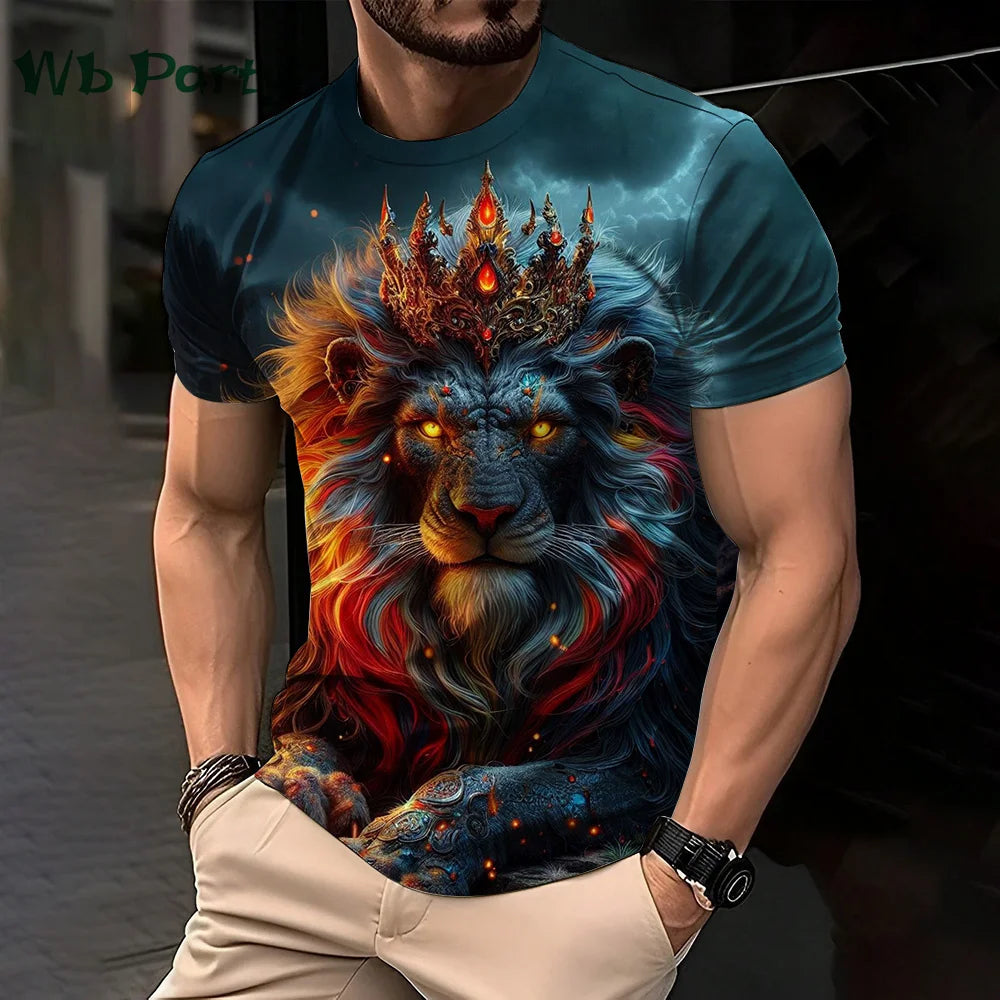 3D Lion Print Graphic T shirts Short Sleeve Tee Men's Clothing O-Neck Animal Print Mens Clothing T-shirts for Men Street Tops