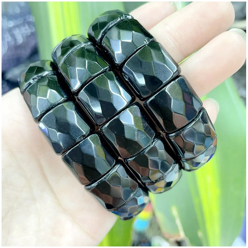 2024 New Natural Stone Lapis Lazuli Amazon Tiger Eye Agate Morgan Faced Square Elastic Bracelet for Men and Women Charm Jewelry