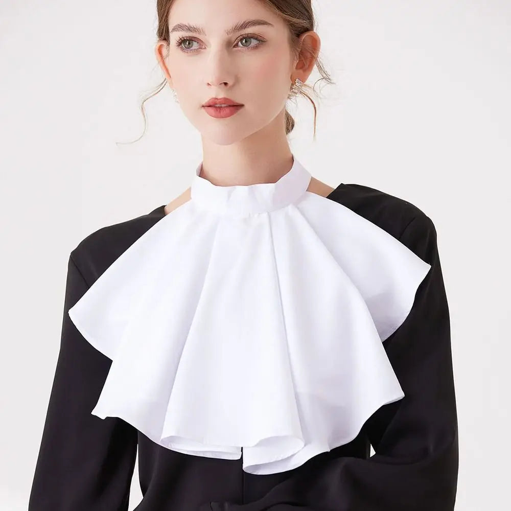 Elegant Victorian Costume Collar Ruffled Lace Jabot Neck Collar Halloween Parties Cosplay Vampires Costume Collar Lace Collar