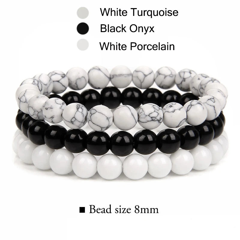 3Pcs/set 8mm Natural Stone Beads Bracelet Set Pink Zebra Rhodonite Moonstone Agates Hematite Bracelets For Women Men Jewelry