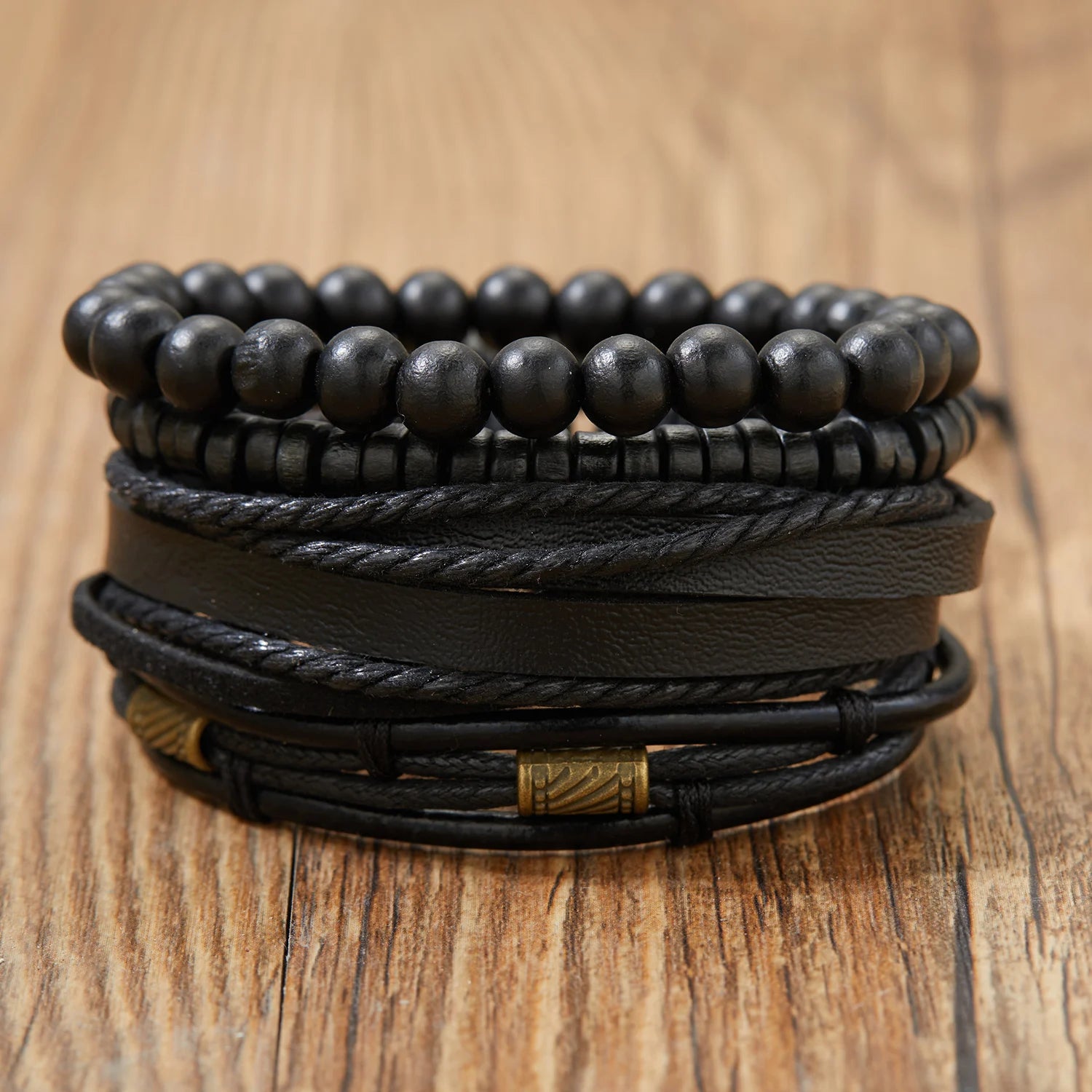 4Pcs/Set Braided Wrap Leather Bracelet for Men Women Vintage Yin Yang Infinity Wood Beads Charm Bracelets Male Wristband Jewelry