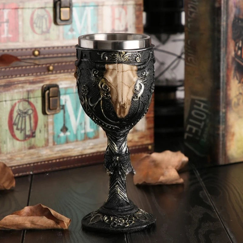 High-footed Cup Gift Resin Skull Cup, Creative 3D Stereoscopic Wolf Head Stainless Steel Decorative Cup