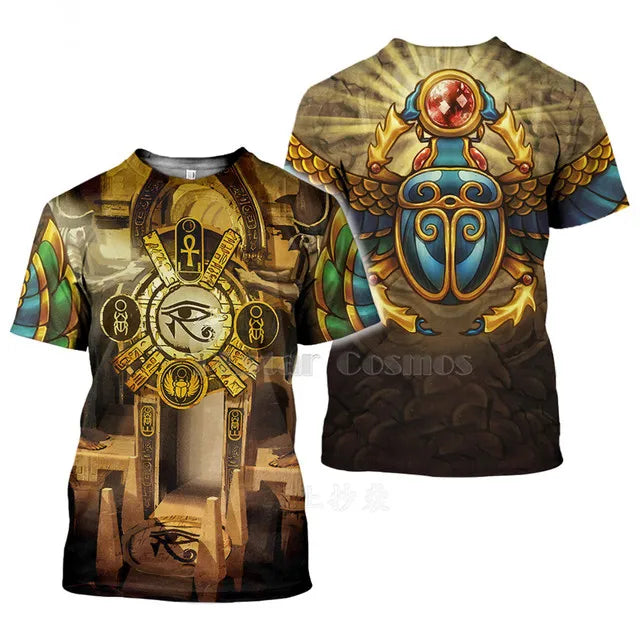 Men's Egyptian Totem 3D Printed T Shirt Summer Funny Retro Mystery Ancient Horus Harajuku Short Sleeve Streetwear
