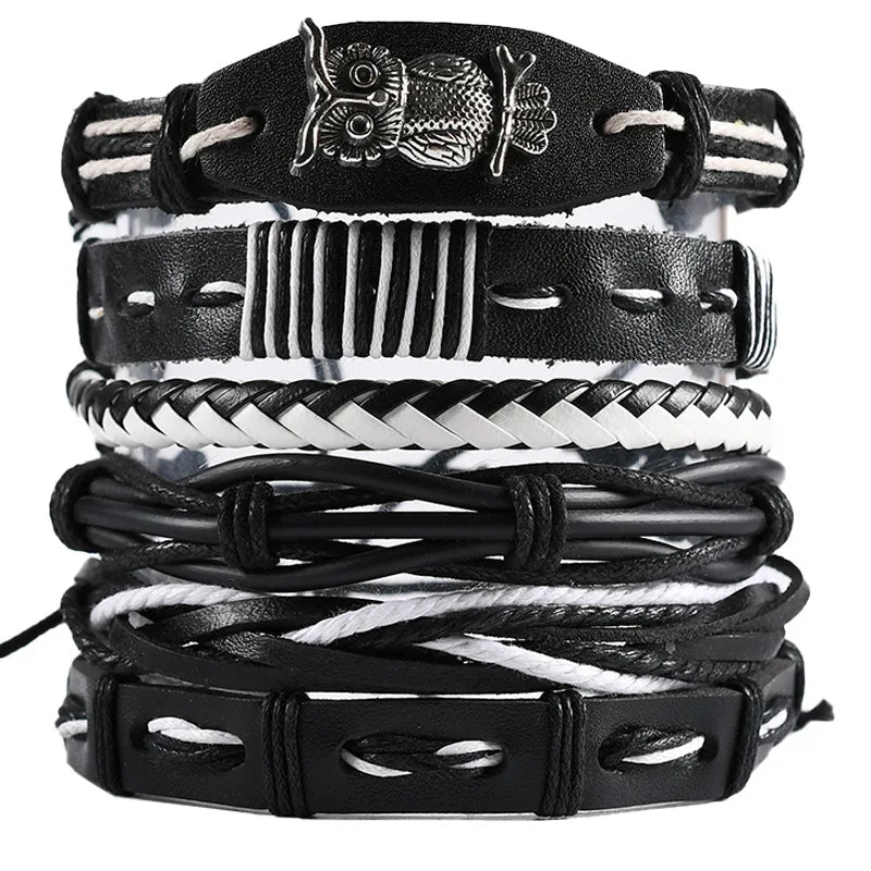 1 Fashion Bracelet Viking Bracelet For Men Hand Bracelets Woven Skull Hand Jewelry Adjustable Leather Set Bracelet For Leather