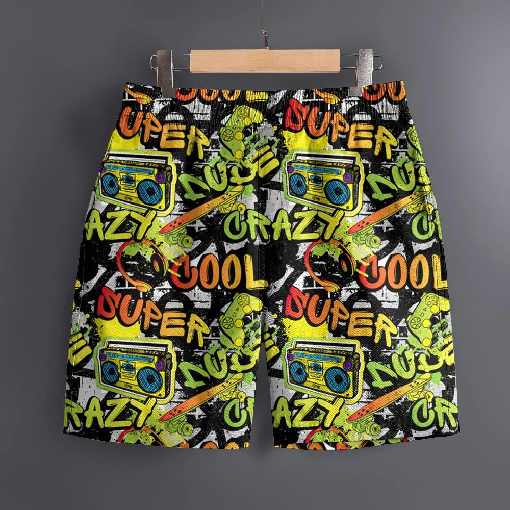 Men's Hawaiian 3D Comic Cartoon Pattern Beach Shorts Quick Dry Outdoor Leisure Sports Shorts Fashion Men's Shorts