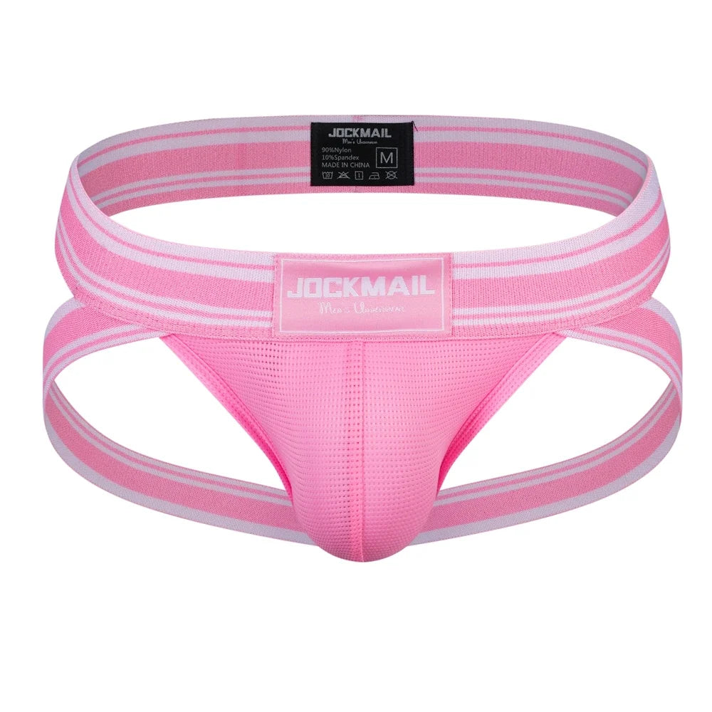 JOCKMAIL Men Jockstrap Thong Mens Bikini Briefs Sexy Gay Underwear Nylon Mesh Hip Lift Mesh Quick Dry Sports Wear Panties
