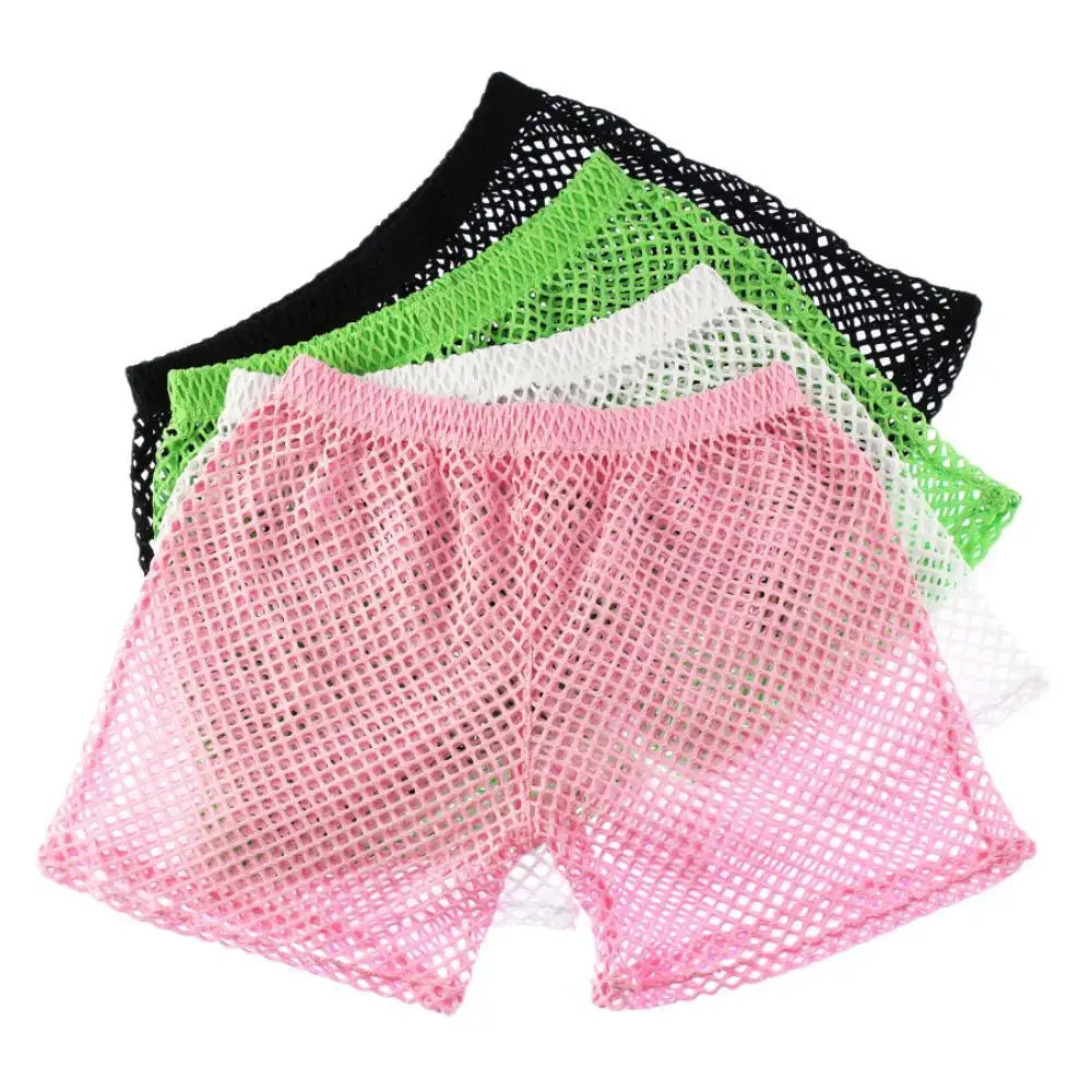 Sexy Big Mesh Boxer Shorts Men Underwear Pajamas Shorts Hollow Fishnet Underpants Boxershorts Casual Fitness Men Sleep Bottoms